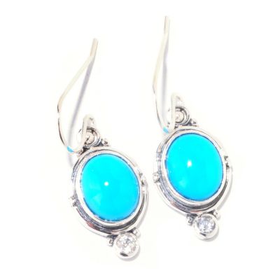 125-173 - Gem Insider Sterling Silver 11 x 9mm Sleeping Beauty Turquoise & Zircon Earrings