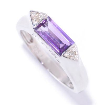 125-177 - Gem Insider Sterling Silver Emerald-Cut Gemstone & Diamond Ring