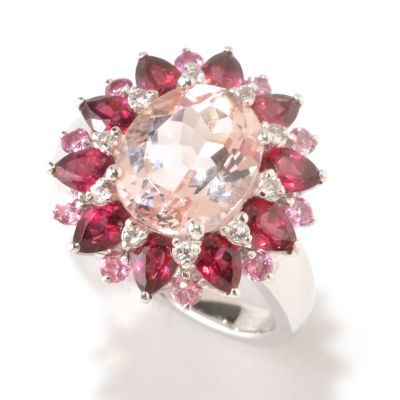 125-180 - Gem Insider Sterling Silver 4.34ctw Morganite & Multi Gemstone Flower Ring