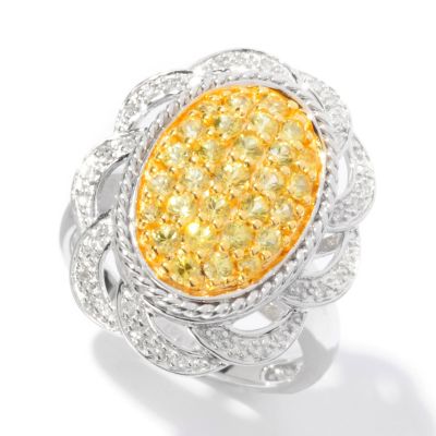 125-185 - Gem Insider 0.94ctw Yellow Sapphire & Diamond Oval Pave Flower Ring