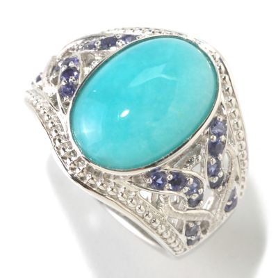 125-186 - Gem Insider Sterling Silver 15x10mm Oval Amazonite & Iolite Ring