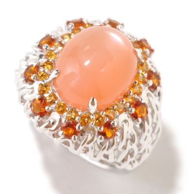 125-195 - Gem Insider Sterling Silver 12 x 10mm Orange Moonstone & Citrine Ring