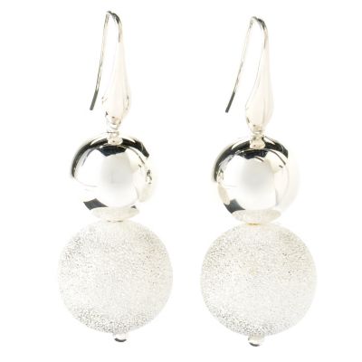 SEMPRESILVER PAVE & POLISHED BEAD EARRINGS