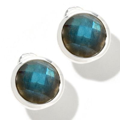 125-253 - SempreSilver&trade; 13.20ctw Faceted Gemstone Button Earrings