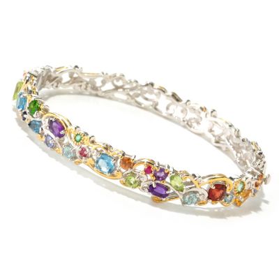 SS/PALL BRAC MULTI-GEMSTONE CARNAVAL HINGED BANGLE