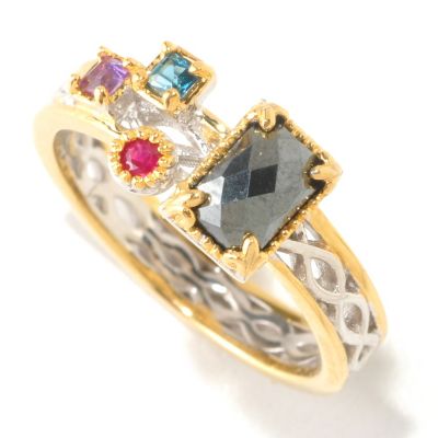 125-260 - Gems en Vogue II Hematite & Multi Gemstone ''Mini Manhattan'' Stack Band Ring