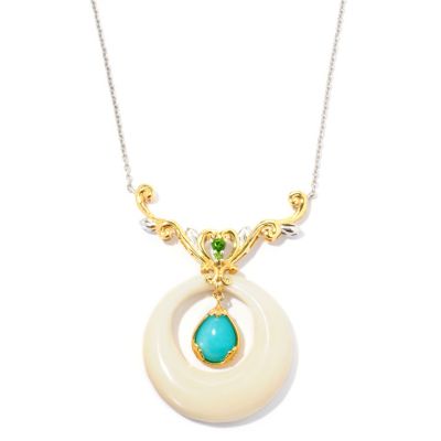 SS/PALL NECK IVORY & MULTI GEMSTONE w/ DOUBLE TOGGLE CLASP