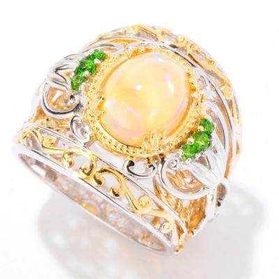 SS/PALL RING ETHIOPIAN OPAL & CHROME DIOPSIDE WIDE BAND
