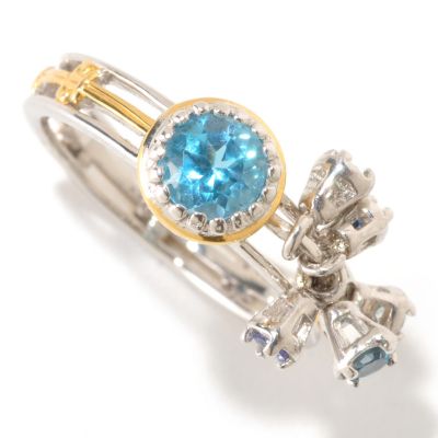 SS/PALL RING SWISS BLUE TOPAZ & MULTI-GEM CHARM "NAME TBD"