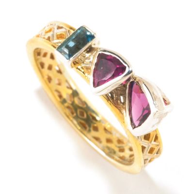 125-274 - Gems en Vogue II Rhodolite Trillion & London Blue Topaz Baguette Stack Band Ring