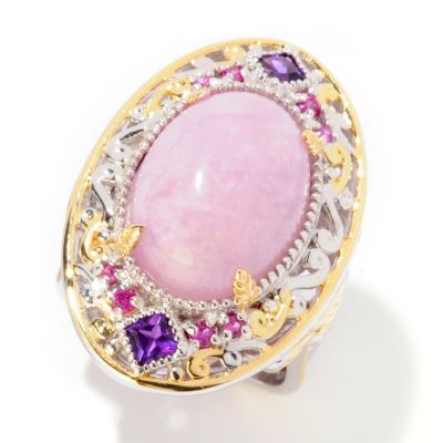 125-279 - Gems en Vogue II 11.42ctw Kunzite, Amethyst & Sapphire Two-tone Ring 