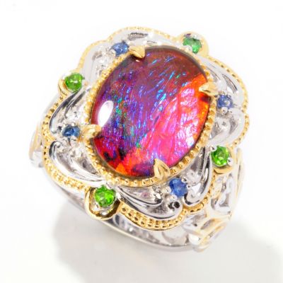 125-281 - Gems en Vogue II 14mm x 10mm Ammolite Triplet, Chrome Diopside & Sapphire Ring