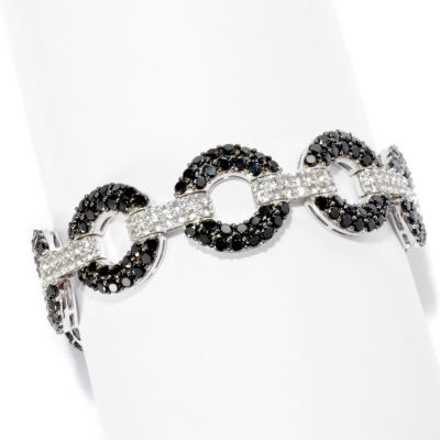 125-303 - Gem Treasures Sterling Silver Black Spinel & White Topaz Circle Link Bracelet
