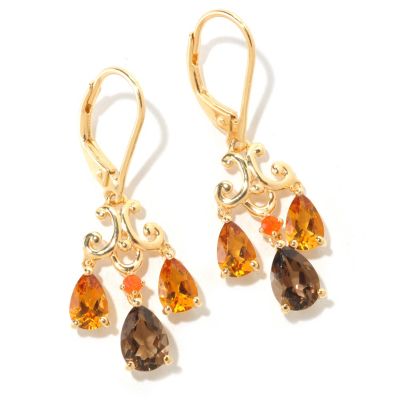SS/P EAR FIRE OPAL, CITRINE, & SMOKY QTZ CHANDELIER