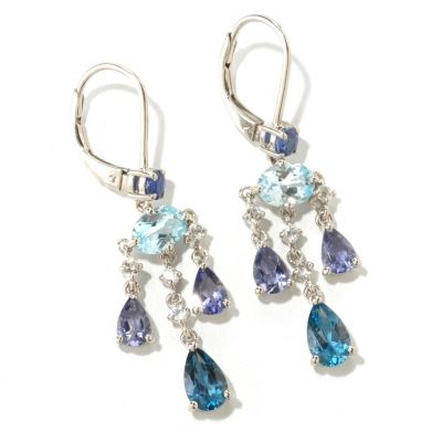 SS/P EAR KYANITE, SWISS, IOLITE, LONDON & WHT TOPAZ CHANDELIER