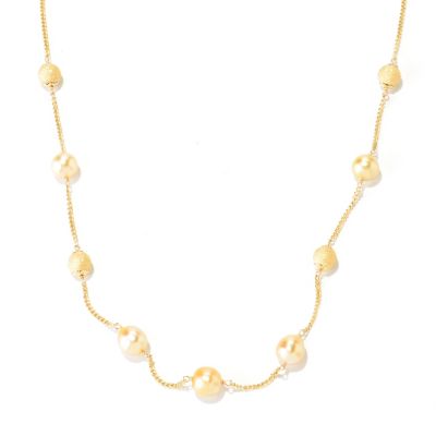 SS/YP 20" 9-10mm GOLDEN SOUTH SEA & TEXTURED BEAD STATION NECKLCAE
