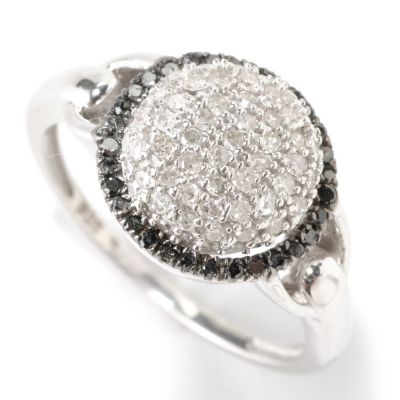 125-365 - Diamond Treasures Sterling Silver 0.50ctw White & Black Pave Round Diamond Ring