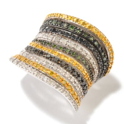 SS WIDE BAND WITH MULTI FANCY DIAMOND RING