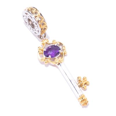 125-373 - Gems en Vogue II Amethyst Briolette Filigree Key Drop Charm