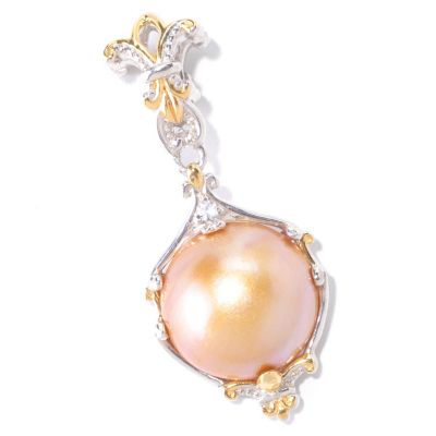 125-376 - Gems en Vogue II Golden Mabe Cultured Pearl & White Sapphire Drop Charm 