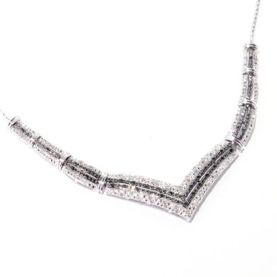 125-397 - Diamond Treasures Sterling Silver 1.00ctw Black & White Diamond V-Line Necklace
