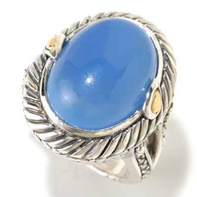 SS/18K OVAL BLUE CHALCEDONY CENTER RING