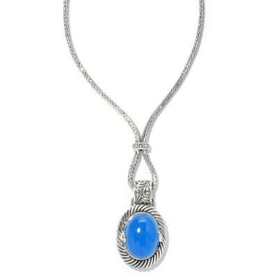 SS 18" OVAL BLUE CHALCEDONY NECKLACE