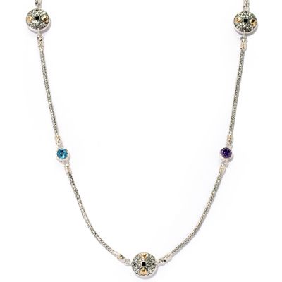 SS/18K 30" MULTI GEM STATION NECKLACE