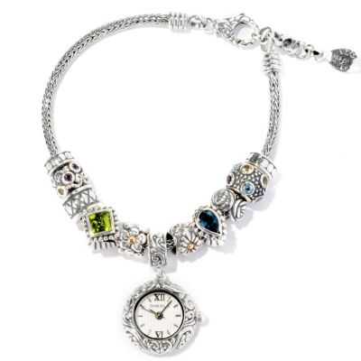 SS/18K BEAD BRACELET W/WATCH CHARM