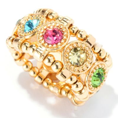 125-439 - Meghan Browne Style Faceted Round Crystal "Madison" Stretch Ring 