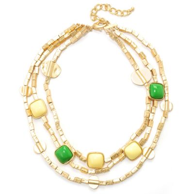 MARGO GOLDTONE MULTI STRAND NECKLACE WITH SQUARE STONE ACCENTS W/ 3" EXTENDER