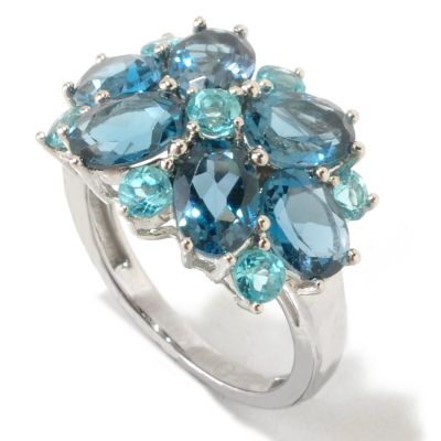 SS/PLAT RING LONDON BLUE TOPAZ & APATITE