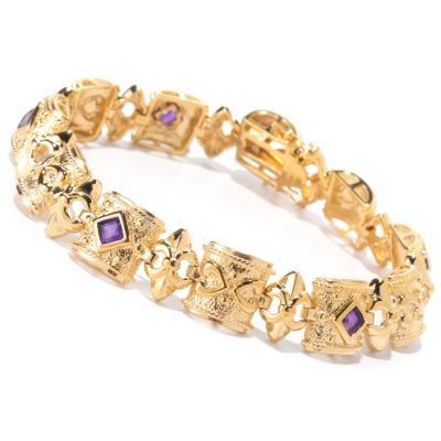 SS/18KGP BRAC PRINCESS CUT GEMSTONE LINK - 8"