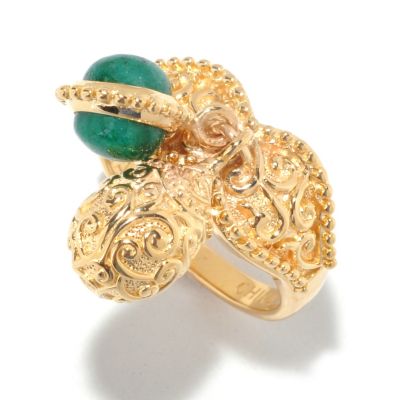 125-461 - Jaipur Bazaar Gold Embraced&trade; 2.21ctw Dyed Emerald & Charm Drop Ring 