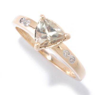 125-470 - Gem Insider 14K Gold 0.97ctw Trillion Green Zultanite & Diamond Ring