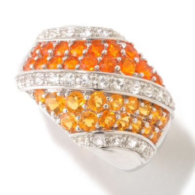 125-474 - Gem Insider Sterling Silver 1.16ctw Fire Opal & White Sapphire Diagonal Band Ring