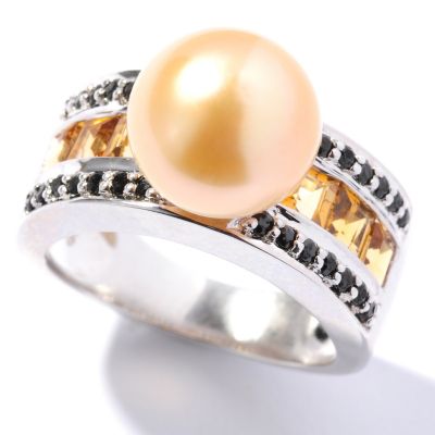 125-478 - Sterling Silver 10-11mm Golden South Sea Cultured Pearl & Gemstone Ring