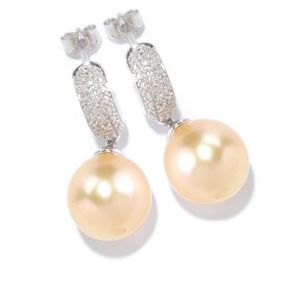 SS 10-11mm GOLDEN SOUTH SEA PEARL & DIAMOND EARRINGS