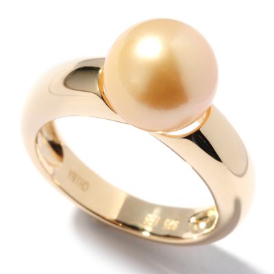 125-482 - Sterling Silver 14K Gold Embraced 9-10mm Golden South Sea Cultured Pearl Ring