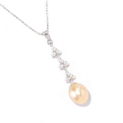 125-483 - Sterling Silver 9-10mm Golden South Sea Cultured Pearl Sparkle Pendant
