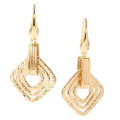 125-494 - Portofino Gold Embraced&trade; Multi Textured Diamond Shaped Drop Earrings