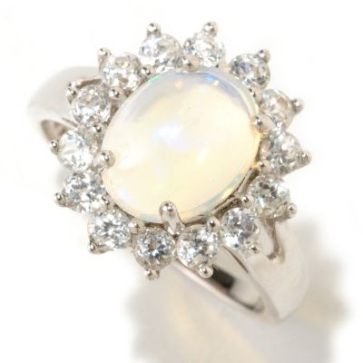 125-497 - Gem Insider Sterling Silver 10 x 8mm Opal & White Zircon Ring
