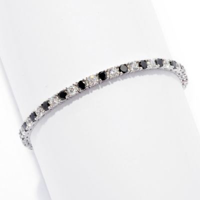 BLTA SS/PLAT ROUND CUT WHITE AND BLACK SIMULATED TENNIS BRACELET
