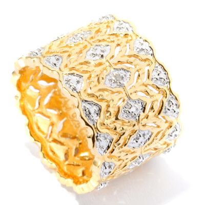 SS/18KGP RING .10CT DIAMOND FILIGREE CIGAR BAND