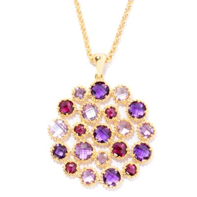 SS/18KV PEND BRAZ GARNET & MULTI AMETYST MEDALLION w/ 20" CHAIN