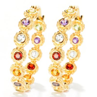 SS/18KV EAR MULTI GEM ROPE TWIST INSIDE OUT HOOP