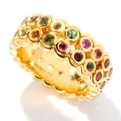 SS/18KV RING MULTI TOURMALINE DOUBLE ROW ETERNITY BAND