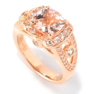 125-521 - Color by Design 2.38ctw Morganite & White Sapphire ''Manhattan Pave'' Cushion Cut Ring 