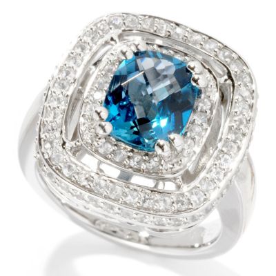 SS/PLAT RING LONDON BLUE TOPAZ & WHT SAPH