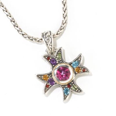 SS MULTI GEMSTONE CROSS PENDANT W/ 18" CHAIN